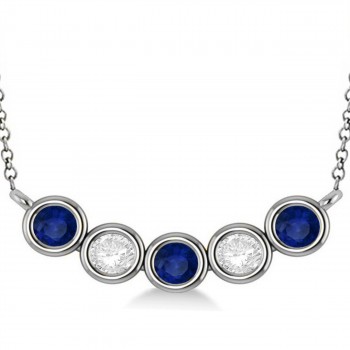 Diamond & Blue Sapphire 5-Stone Pendant Necklace 14k White Gold 2.00ct