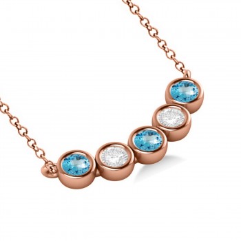 Diamond & Blue Topaz 5-Stone Pendant Necklace 14k Rose Gold 1.00ct