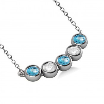 Diamond & Blue Topaz 5-Stone Pendant Necklace 14k White Gold 1.00ct