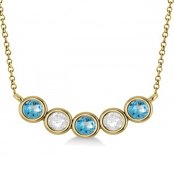 Diamond & Blue Topaz 5-Stone Pendant Necklace 14k Yellow Gold 1.00ct