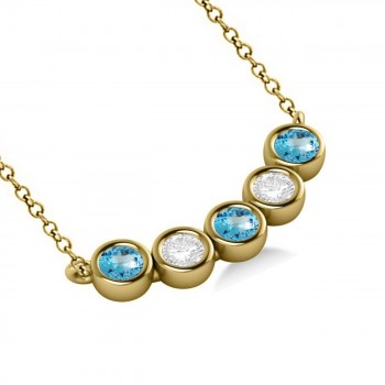 Diamond & Blue Topaz 5-Stone Pendant Necklace 14k Yellow Gold 1.00ct