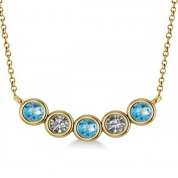 Diamond & Blue Topaz 5-Stone Pendant Necklace 14k Yellow Gold 0.25ct