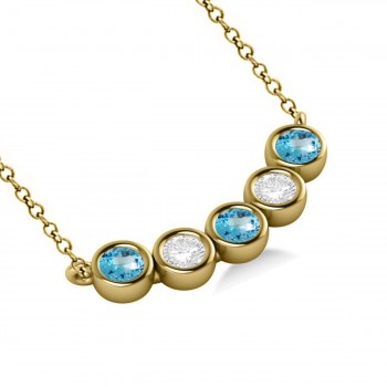 Diamond & Blue Topaz 5-Stone Pendant Necklace 14k Yellow Gold 0.25ct
