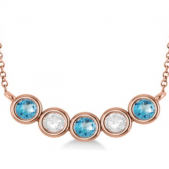 Diamond & Blue Topaz 5-Stone Pendant Necklace 14k Rose Gold 2.00ct