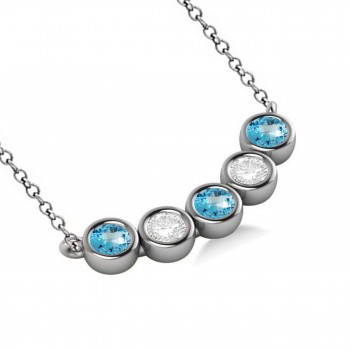 Diamond & Blue Topaz 5-Stone Pendant Necklace 14k White Gold 2.00ct