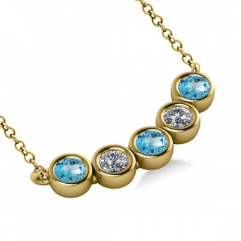 Diamond & Blue Topaz 5-Stone Pendant Necklace 14k Yellow Gold 2.00ct