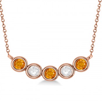 Diamond & Citrine 5-Stone Pendant Necklace 14k Rose Gold 1.00ct