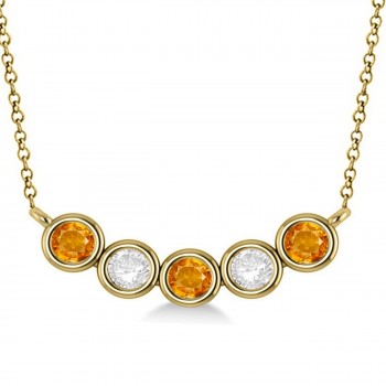 Diamond & Citrine 5-Stone Pendant Necklace 14k Yellow Gold 1.00ct