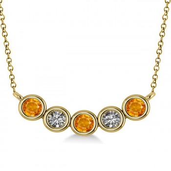 Diamond & Citrine 5-Stone Pendant Necklace 14k Yellow Gold 0.25ct
