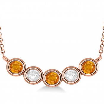 Diamond & Citrine 5-Stone Pendant Necklace 14k Rose Gold 2.00ct