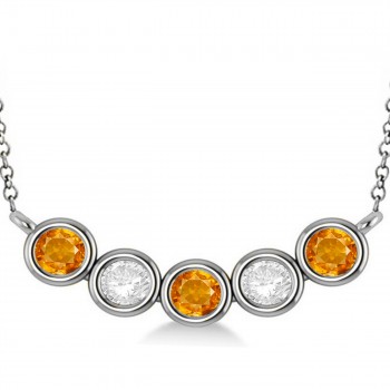 Diamond & Citrine 5-Stone Pendant Necklace 14k White Gold 2.00ct