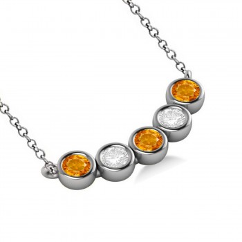Diamond & Citrine 5-Stone Pendant Necklace 14k White Gold 2.00ct