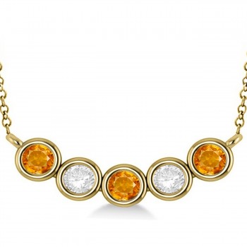 Diamond & Citrine 5-Stone Pendant Necklace 14k Yellow Gold 2.00ct