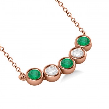 Diamond & Emerald 5-Stone Pendant Necklace 14k Rose Gold 1.00ct