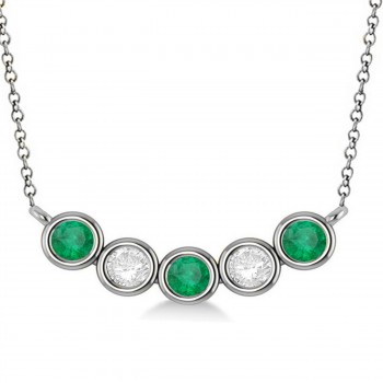 Diamond & Emerald 5-Stone Pendant Necklace 14k White Gold 1.00ct