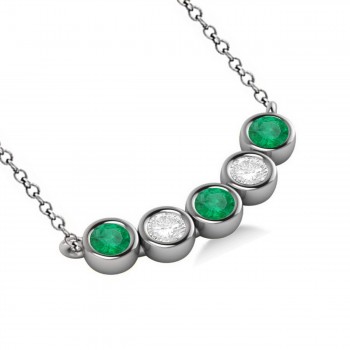 Diamond & Emerald 5-Stone Pendant Necklace 14k White Gold 1.00ct