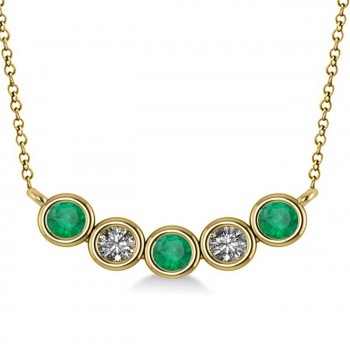 Diamond & Emerald 5-Stone Pendant Necklace 14k Yellow Gold 0.25ct
