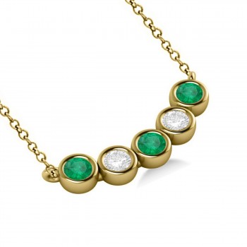 Diamond & Emerald 5-Stone Pendant Necklace 14k Yellow Gold 0.25ct