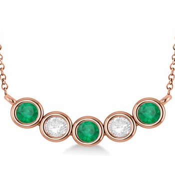 Diamond & Emerald 5-Stone Pendant Necklace 14k Rose Gold 2.00ct