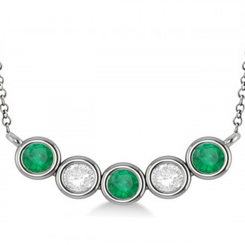 Diamond & Emerald 5-Stone Pendant Necklace 14k White Gold 2.00ct