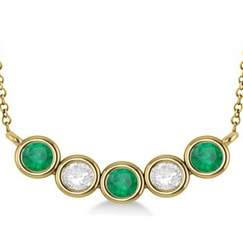 Diamond & Emerald 5-Stone Pendant Necklace 14k Yellow Gold 2.00ct