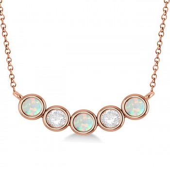 Diamond & Opal 5-Stone Pendant Necklace 14k Rose Gold 1.00ct