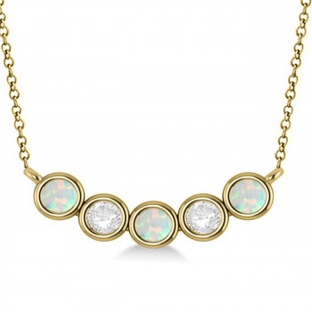 Diamond & Opal 5-Stone Pendant Necklace 14k Yellow Gold 1.00ct