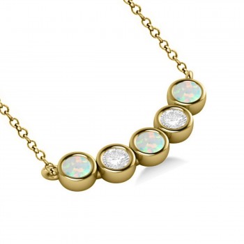 Diamond & Opal 5-Stone Pendant Necklace 14k Yellow Gold 1.00ct