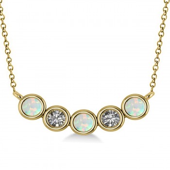 Diamond & Opal 5-Stone Pendant Necklace 14k Yellow Gold 0.25ct