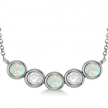 Diamond & Opal 5-Stone Pendant Necklace 14k White Gold 2.00ct