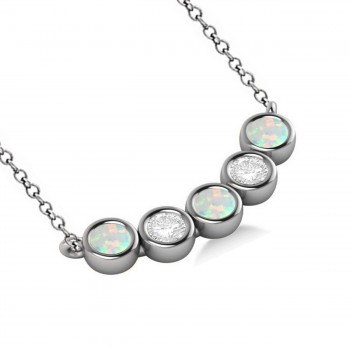Diamond & Opal 5-Stone Pendant Necklace 14k White Gold 2.00ct