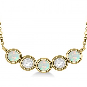 Diamond & Opal 5-Stone Pendant Necklace 14k Yellow Gold 2.00ct