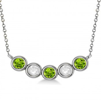 Diamond & Peridot 5-Stone Pendant Necklace 14k White Gold 1.00ct