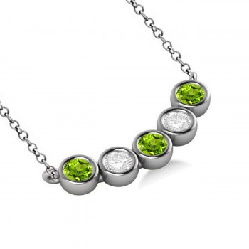 Diamond & Peridot 5-Stone Pendant Necklace 14k White Gold 1.00ct