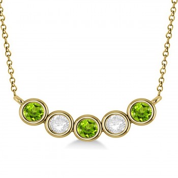 Diamond & Peridot 5-Stone Pendant Necklace 14k Yellow Gold 1.00ct