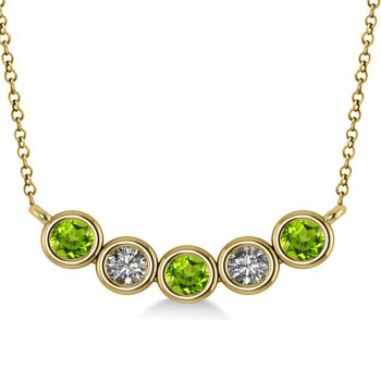 Diamond & Peridot 5-Stone Pendant Necklace 14k Yellow Gold 0.25ct