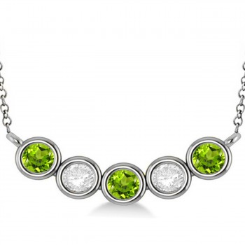 Diamond & Peridot 5-Stone Pendant Necklace 14k White Gold 2.00ct