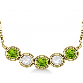 Diamond & Peridot 5-Stone Pendant Necklace 14k Yellow Gold 2.00ct