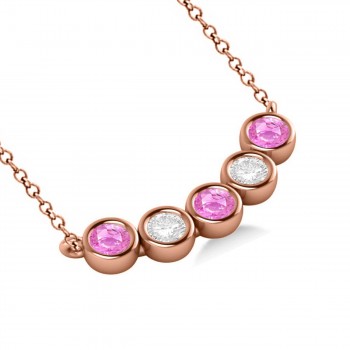 Diamond & Pink Sapphire 5-Stone Pendant Necklace 14k Rose Gold 1.00ct
