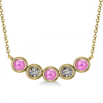 Diamond & Pink Sapphire 5-Stone Pendant Necklace 14k Yellow Gold 0.25ct