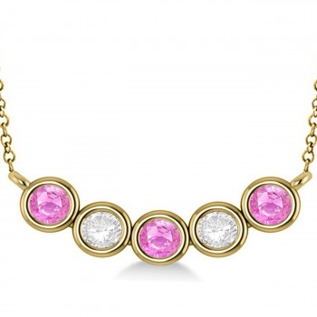 Diamond & Pink Sapphire 5-Stone Pendant Necklace 14k Yellow Gold 2.00ct