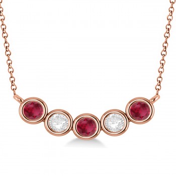 Diamond & Ruby 5-Stone Pendant Necklace 14k Rose Gold 1.00ct