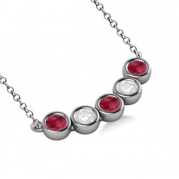 Diamond & Ruby 5-Stone Pendant Necklace 14k White Gold 1.00ct