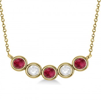 Diamond & Ruby 5-Stone Pendant Necklace 14k Yellow Gold 1.00ct