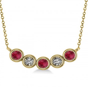 Diamond & Ruby 5-Stone Pendant Necklace 14k Yellow Gold 0.25ct