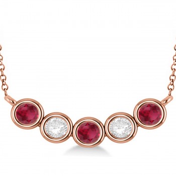 Diamond & Ruby 5-Stone Pendant Necklace 14k Rose Gold 2.00ct