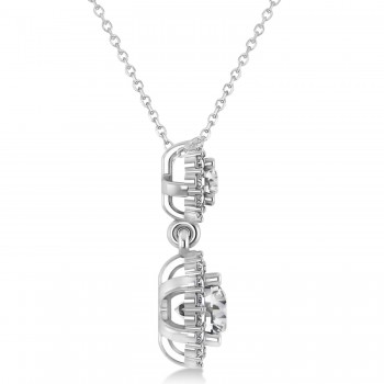 Two Stone Halo Diamond Pendant Necklace 14k White Gold (1.50ct)