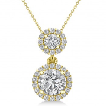 Two Stone Halo Diamond Pendant Necklace 14k Yellow Gold (1.50ct)