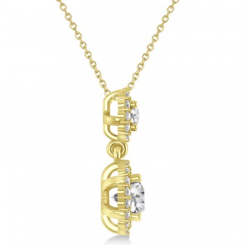 Two Stone Halo Diamond Pendant Necklace 14k Yellow Gold (1.50ct)