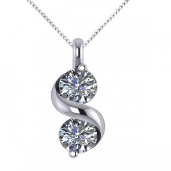 Diamond Swirl Two Stone Pendant Necklace 14k White Gold (1.00ct)